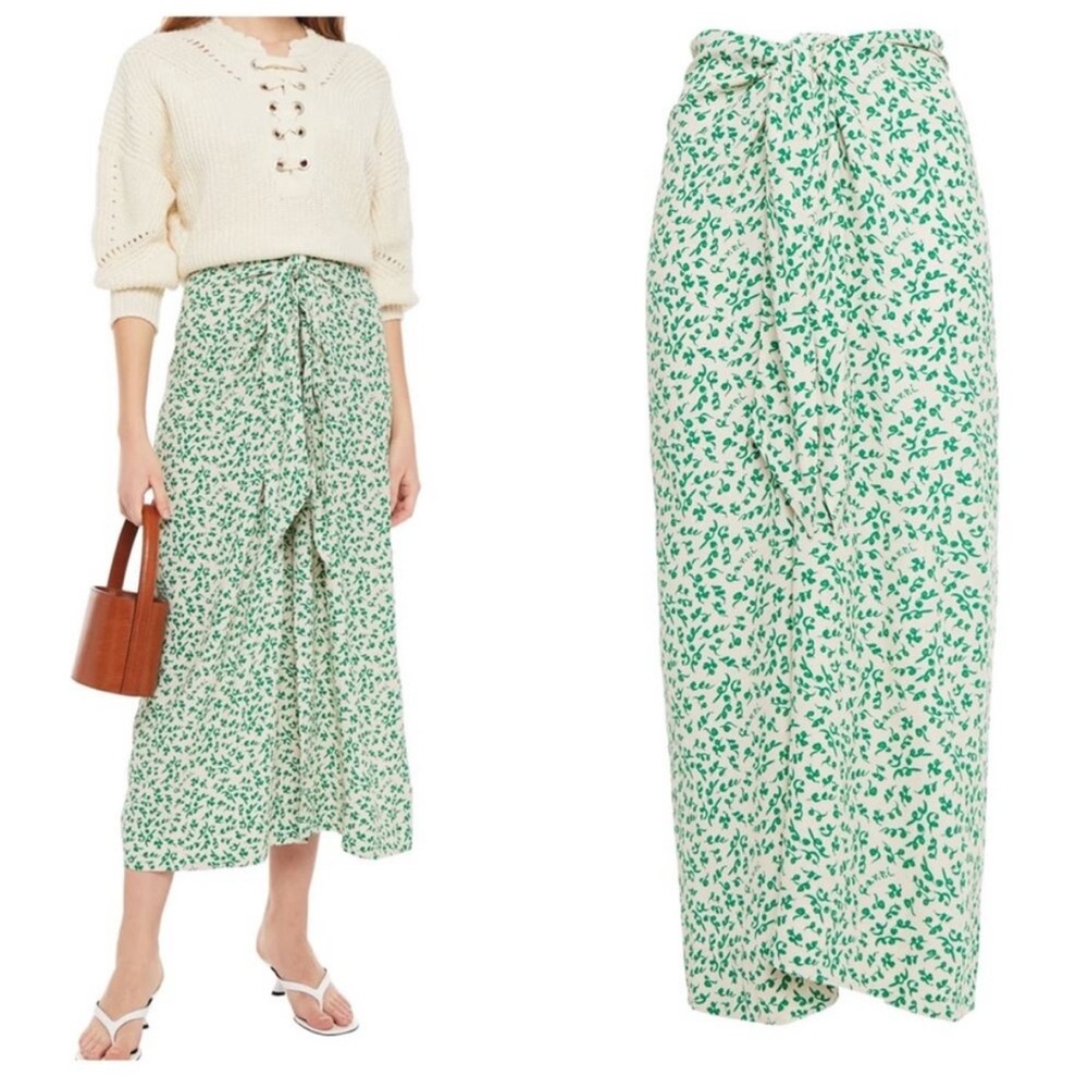 GANNI DITSY PRINT GREEN FLORAL MIDI SKIRT